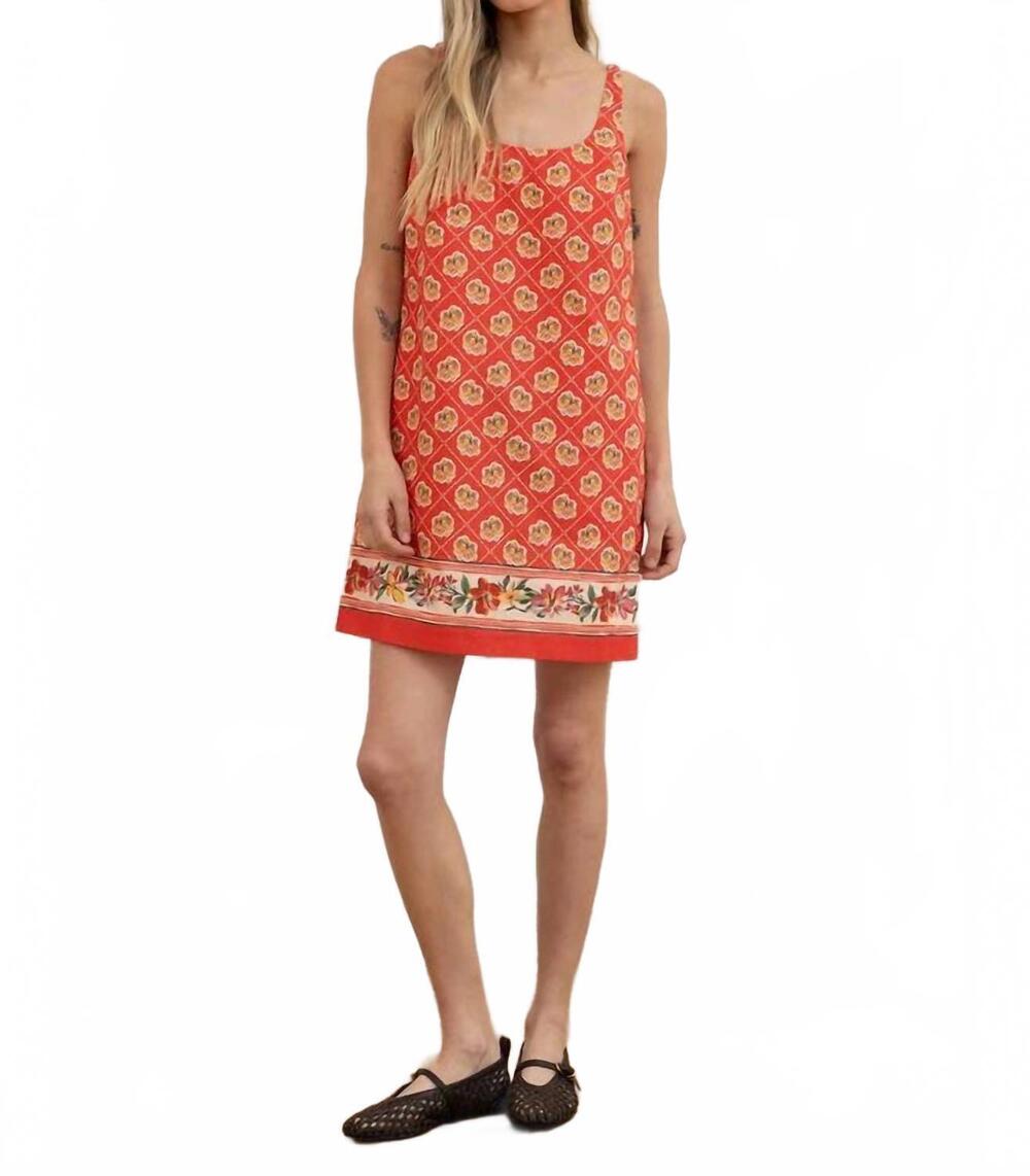 NEW RAISONNEL boho floral border mini dress in red
